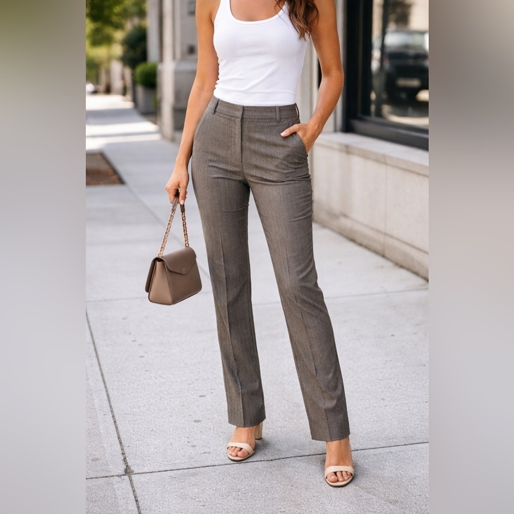 BCBG Maxazria Taupe Gray Pinstripe Dress Pants | Tailored Bootcut Leg | Office